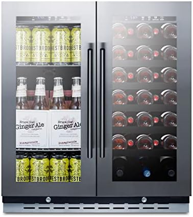 Summit 30” Wine Cellar/Beverage Center Combo, Stainless - SWBV3067B | 33 Bottle Capacity, 5.8 cu.ft. Capacity, Built-In Commercial Beverage Center, French Doors