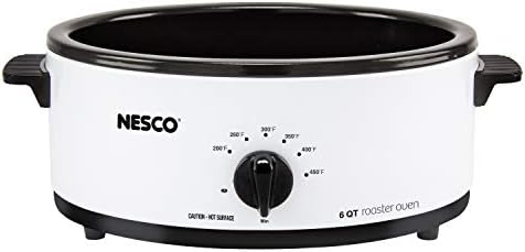 NESCO 4816‑14 Electric Roaster Oven for Everyday Home Cooking, White 6‑Quart Countertop Roaster with Porcelain Coated Steel Cookwell