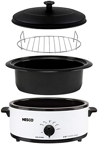 NESCO 4816‑14 Electric Roaster Oven for Everyday Home Cooking, White 6‑Quart Countertop Roaster with Porcelain Coated Steel Cookwell