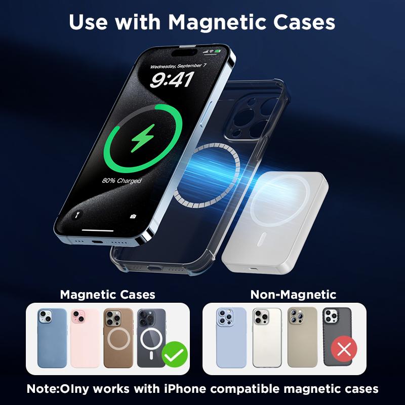 5000mAh Magnetic Power Bank for iPhone 12–17 Series, Works Best with MagSafe Case or No Case, Portable Wireless Charger fathersdaygift