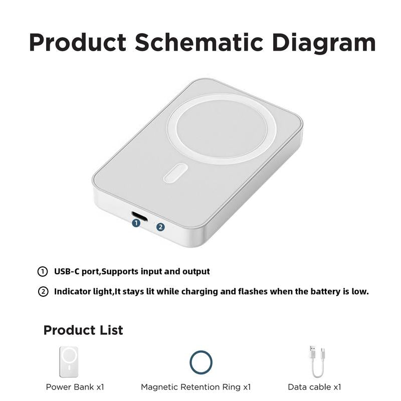 5000mAh Magnetic Power Bank for iPhone 12–17 Series, Works Best with MagSafe Case or No Case, Portable Wireless Charger fathersdaygift
