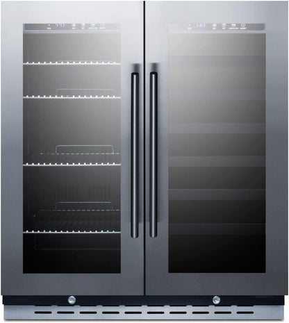 Summit 30” Wine Cellar/Beverage Center Combo, Stainless - SWBV3067B | 33 Bottle Capacity, 5.8 cu.ft. Capacity, Built-In Commercial Beverage Center, French Doors