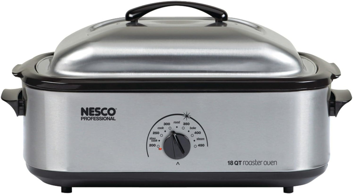 NESCO 4816‑14 Electric Roaster Oven for Everyday Home Cooking, White 6‑Quart Countertop Roaster with Porcelain Coated Steel Cookwell