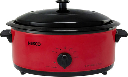 NESCO 4816‑14 Electric Roaster Oven for Everyday Home Cooking, White 6‑Quart Countertop Roaster with Porcelain Coated Steel Cookwell