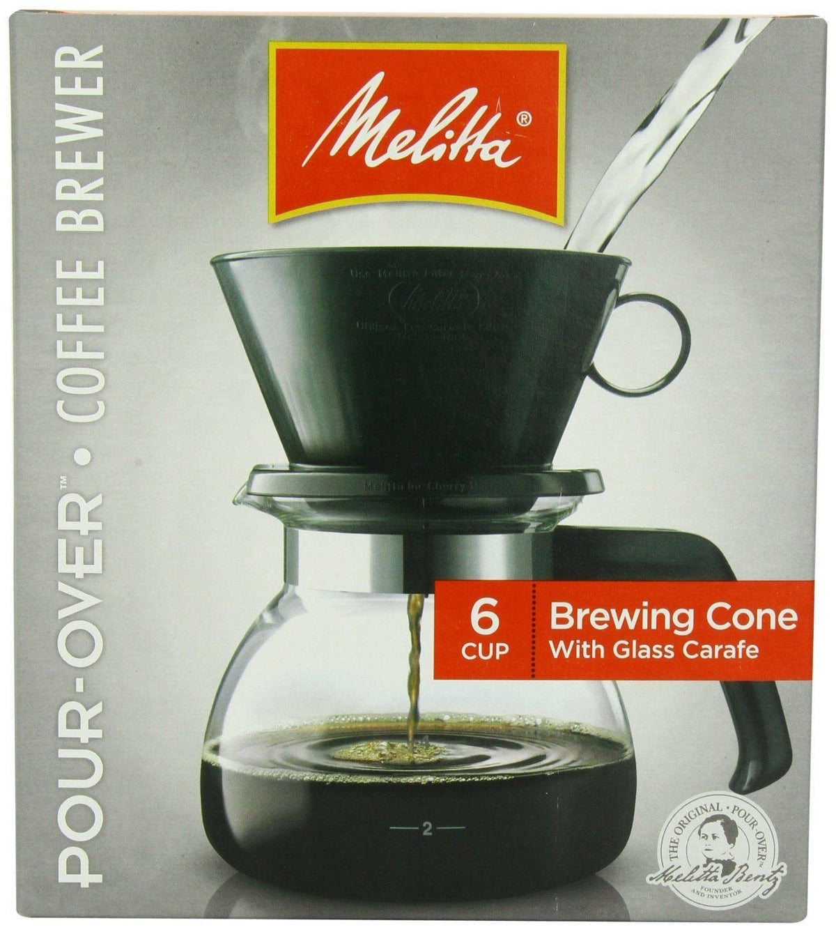 Melitta Pour-Over Coffee Brewer W/ Glass Carafe, Holds 6 - 6 Oz Cups, Black