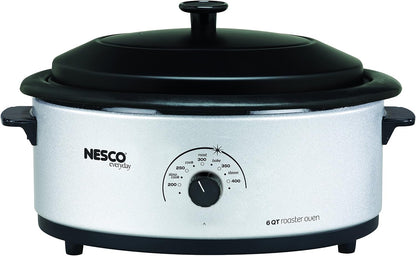 NESCO 4816‑14 Electric Roaster Oven for Everyday Home Cooking, White 6‑Quart Countertop Roaster with Porcelain Coated Steel Cookwell