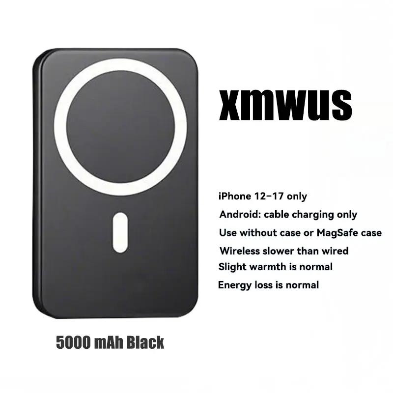 5000mAh Magnetic Power Bank for iPhone 12–17 Series, Works Best with MagSafe Case or No Case, Portable Wireless Charger fathersdaygift