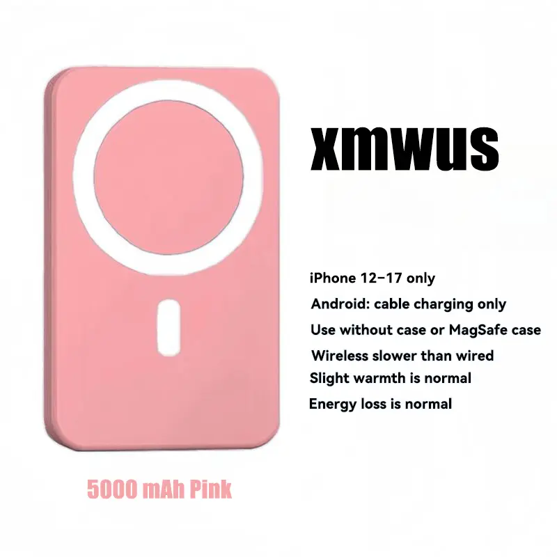 5000mAh Magnetic Power Bank for iPhone 12–17 Series, Works Best with MagSafe Case or No Case, Portable Wireless Charger fathersdaygift