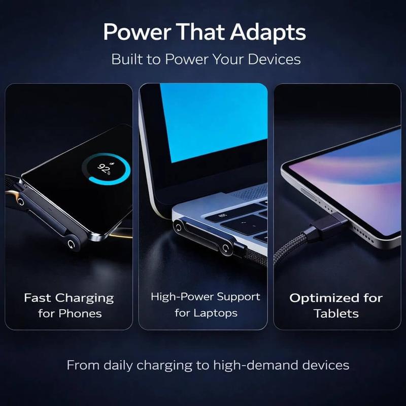Invisible Stand Type-C Charger Cable, 240W Super Fast Charging 2-in-1 Charging Cord & Phone Holder for Gaming, Office, Car Travel – Black