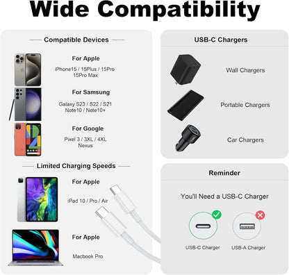 For Samsung iPhone 15 16 Pro Max 60W USB-C to USB C Cable Fast Charger Cord Lot