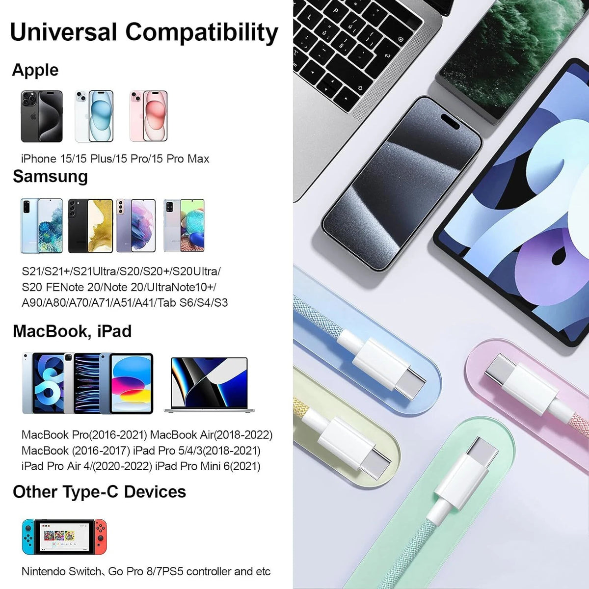 IPhone 16 15 Pro Max USB-C to USB-C Cable Fast Charger lot Type C Charging Cord