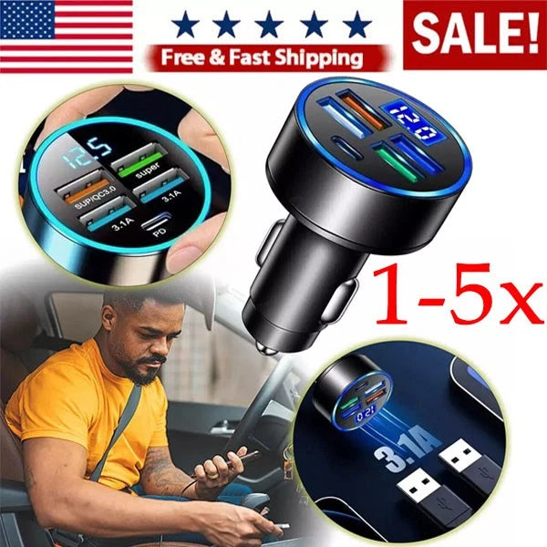 5 USB Port Super Fast Car Charger Adapter for iPhone Samsung Android Phone LOT
