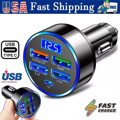 5 USB Port Super Fast Car Charger Adapter for iPhone Samsung Android Phone LOT