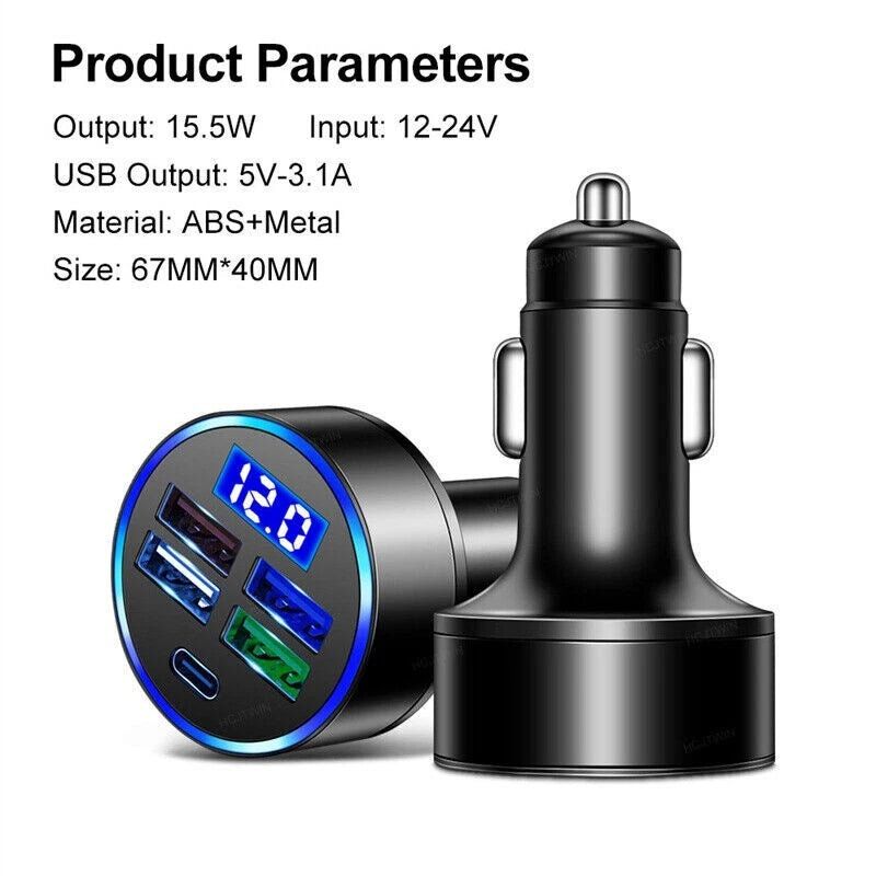 5 USB Port Super Fast Car Charger Adapter for iPhone Samsung Android Phone LOT
