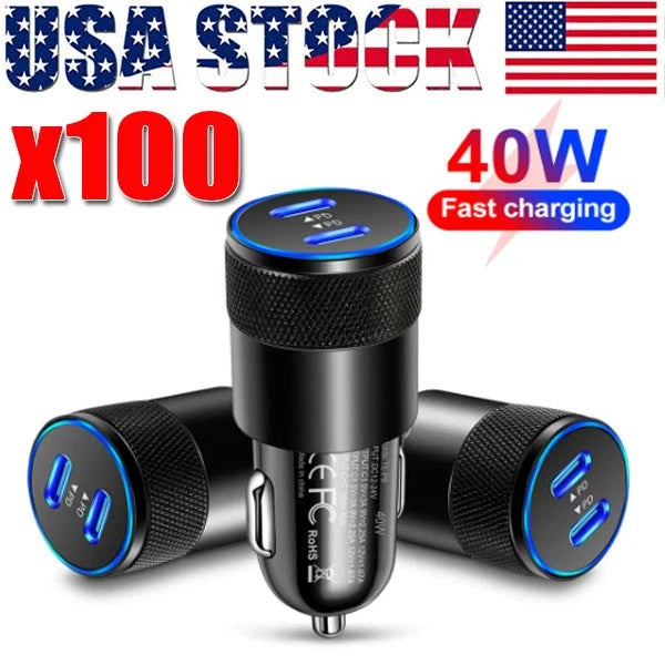 Dual USB PD Type-C Car Charger 30W Fast Adapter For iPhone 14 13 11 Pro Max lot