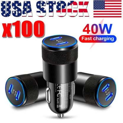 Dual USB PD Type-C Car Charger 30W Fast Adapter For iPhone 14 13 11 Pro Max lot