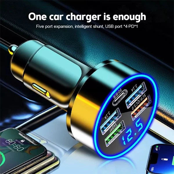 5 USB Port Super Fast Car Charger Adapter for iPhone Samsung Android Phone LOT
