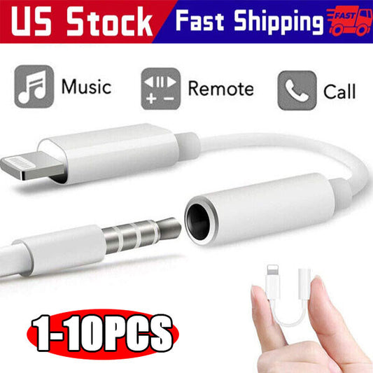For iPhone Headphone lot Adapter Jack 8Pin to 3.5mm Aux Cord Dongle Converter