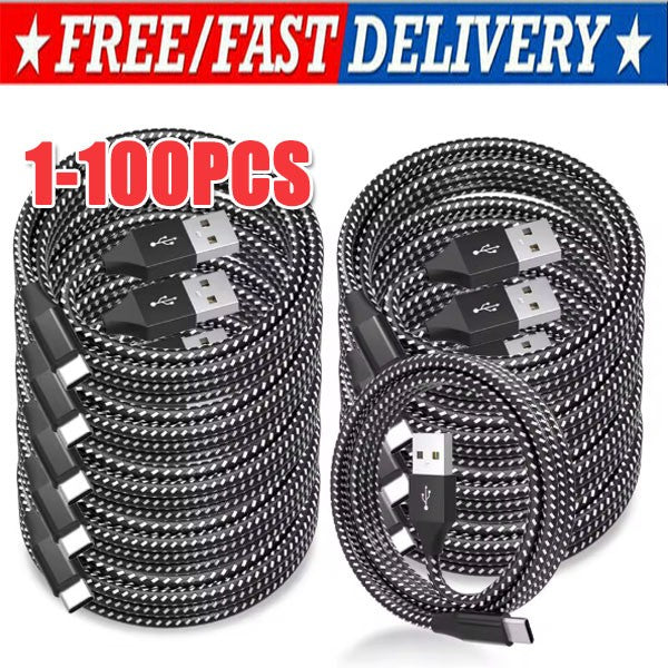 Braided USB C Type-C Fast Charging Data SYNC Charger Cable Cord 3/6/10FT Lot
