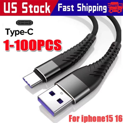 Braided USB C Type C Fast Charging Data Cable Cord for iPhone 16 Pro Max 15 lot