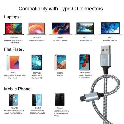 Braided USB C Type-C Fast Charging Data SYNC Charger Cable Cord 3/6/10FT Lot